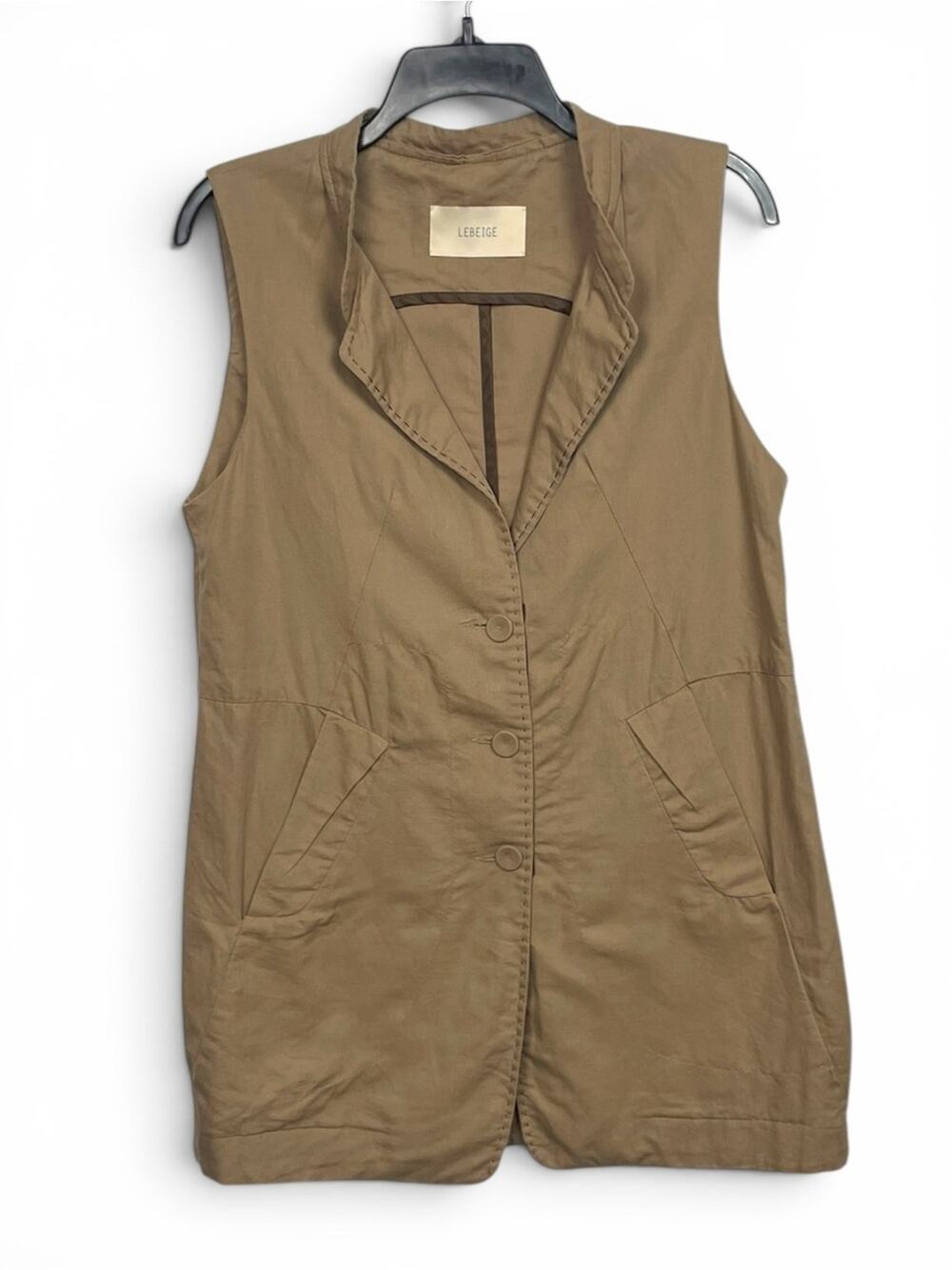 LEBEIGE luxury Korean Sleeveless Button Front Vest - Taupe Brown Medium
